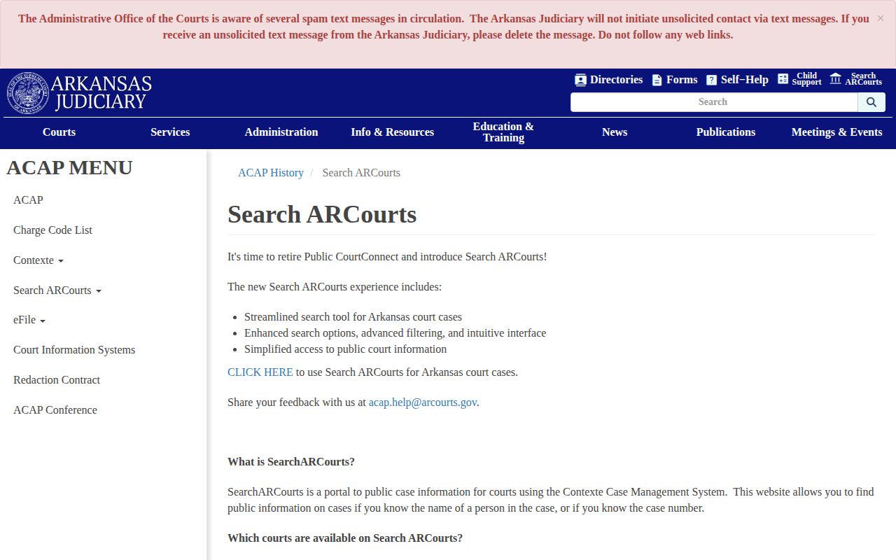 Search ARCourts source for Lee County arrest cases and dispositions
